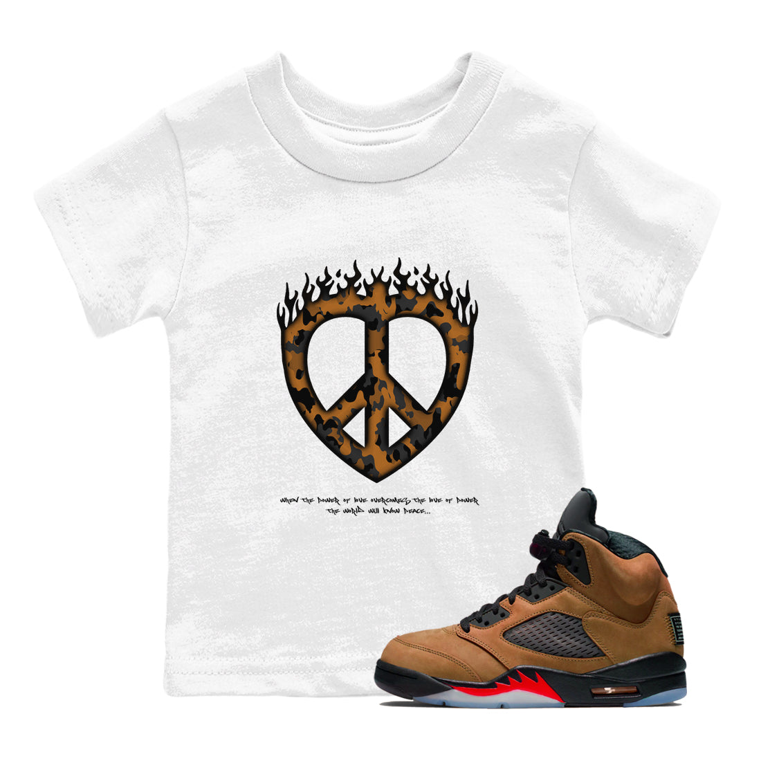 Love Peace snkmatch Tees Kids - Air Jordan 5 Archaeo Brown