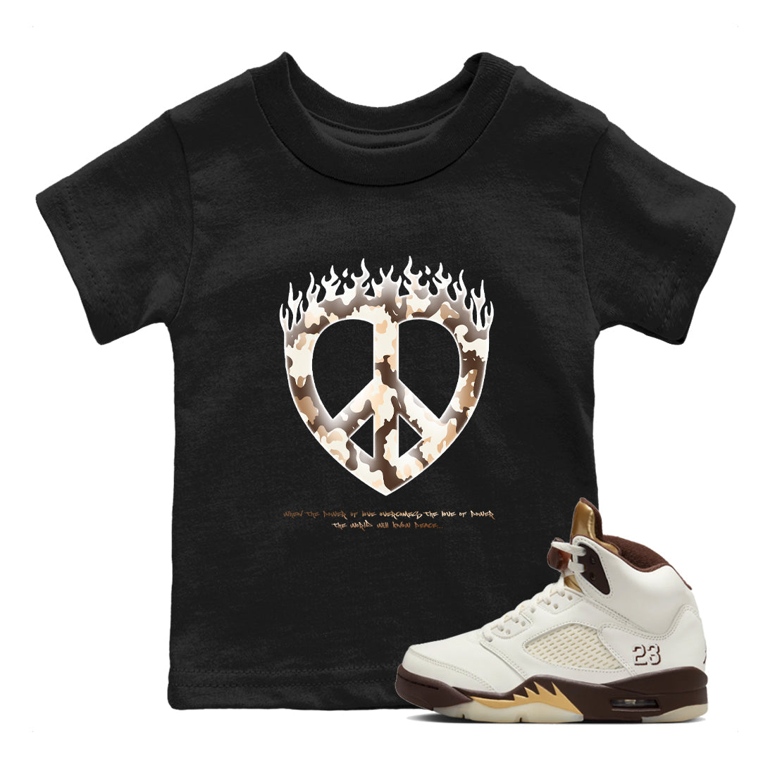 Love Peace snkmatch Tees Kids - Air Jordan 5 Golden Ticket