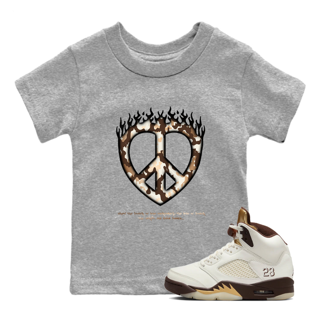 Love Peace snkmatch Tees Kids - Air Jordan 5 Golden Ticket