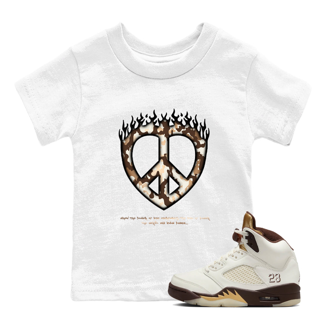 Love Peace snkmatch Tees Kids - Air Jordan 5 Golden Ticket