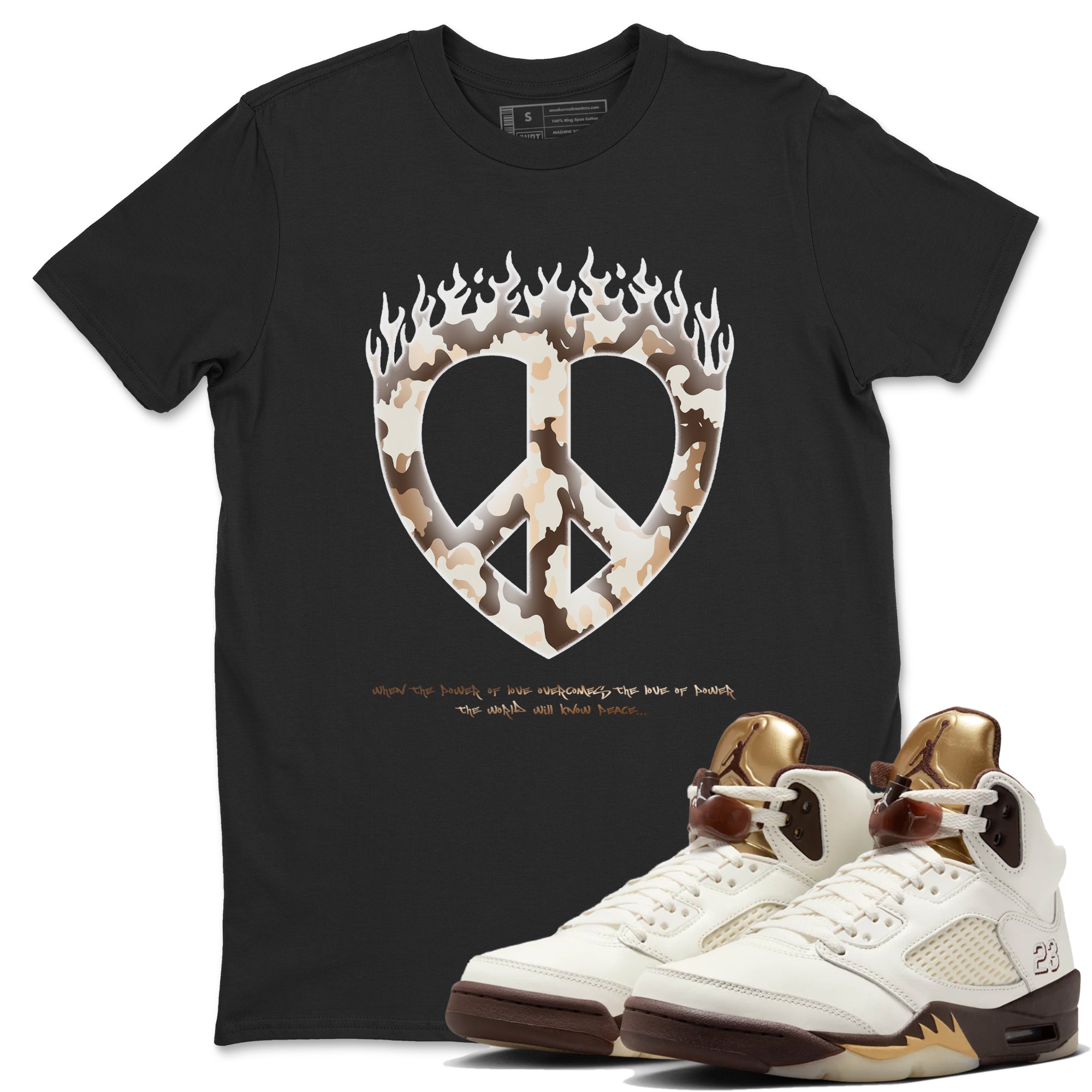 Love Peace snkmatch Tees - Air Jordan 5 Golden Ticket