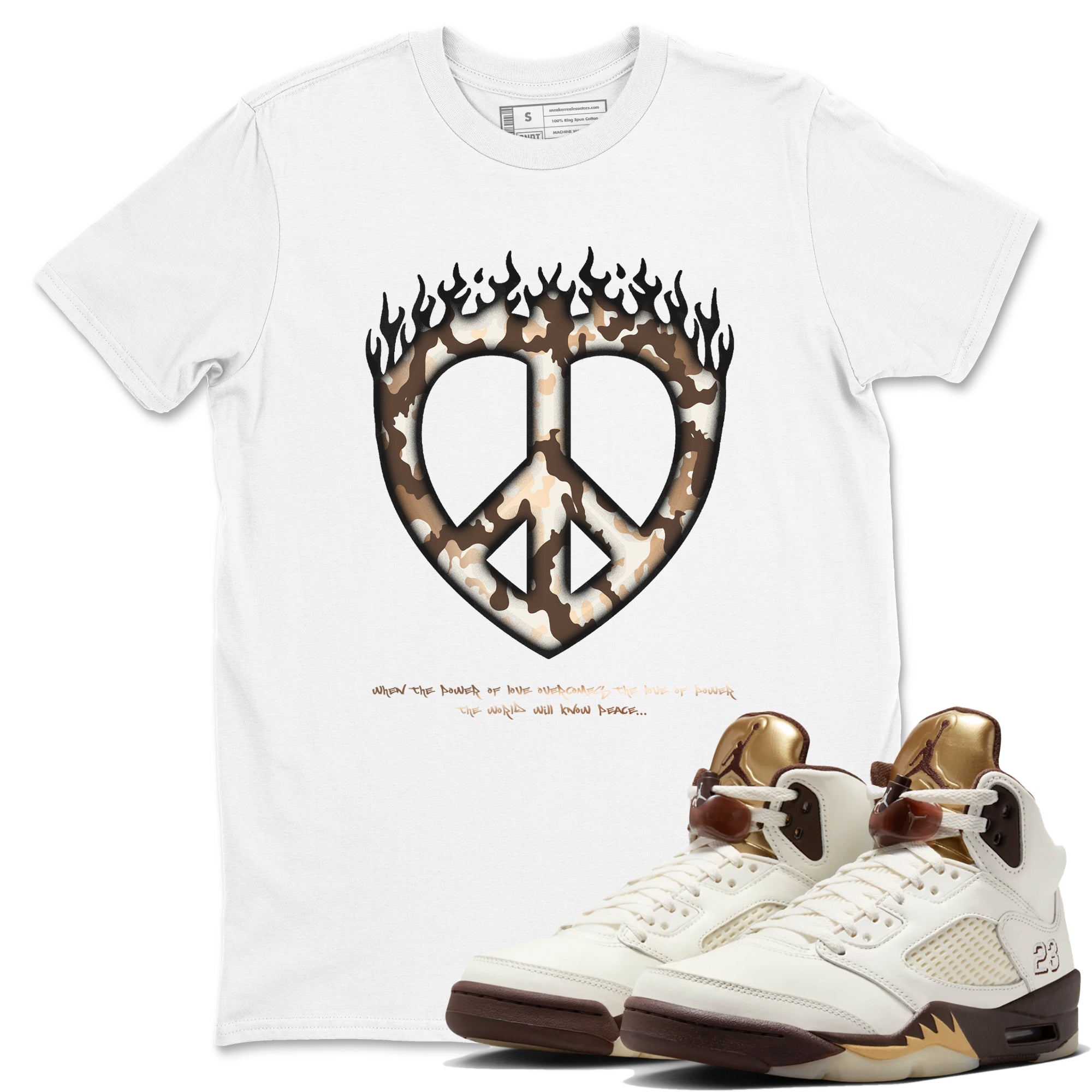 Love Peace snkmatch Tees - Air Jordan 5 Golden Ticket