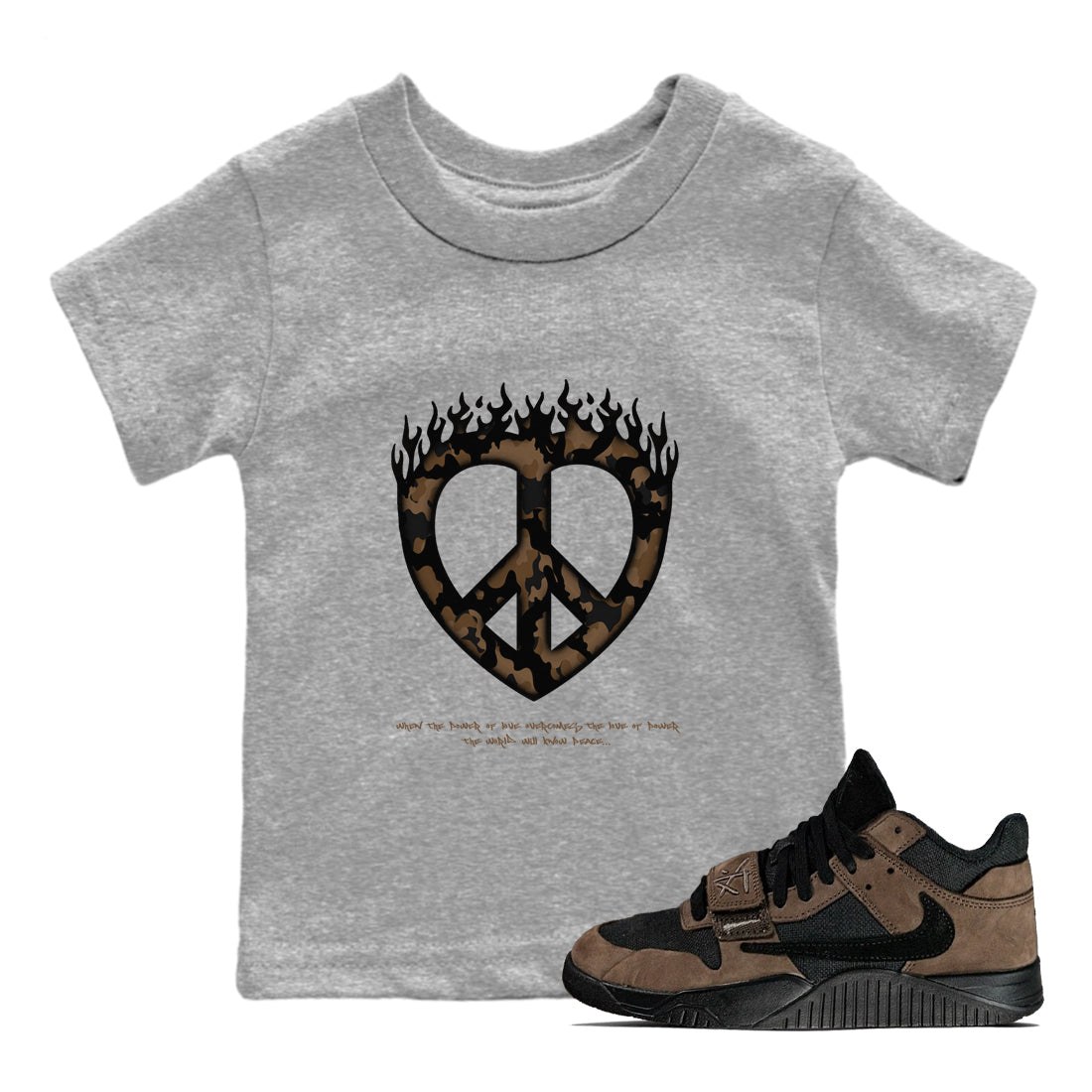 Love Peace snkmatch Tees Kids - Jordan Jumpman Jack Travis Scott Dark Mocha