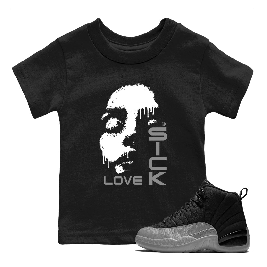 Love Sick snkmatch Tees Kids - Air Jordan 12 Black Wolf Grey