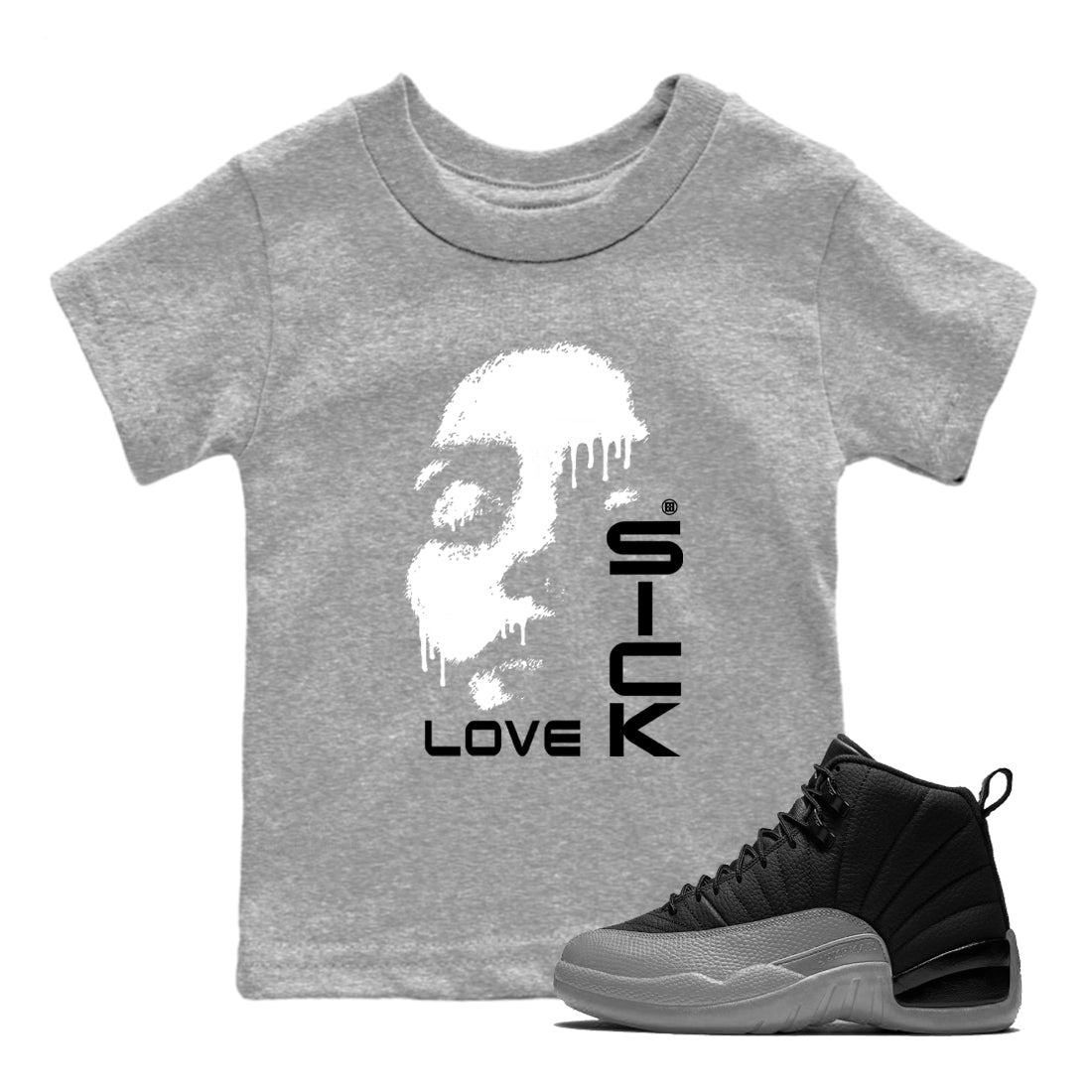 Love Sick snkmatch Tees Kids - Air Jordan 12 Black Wolf Grey