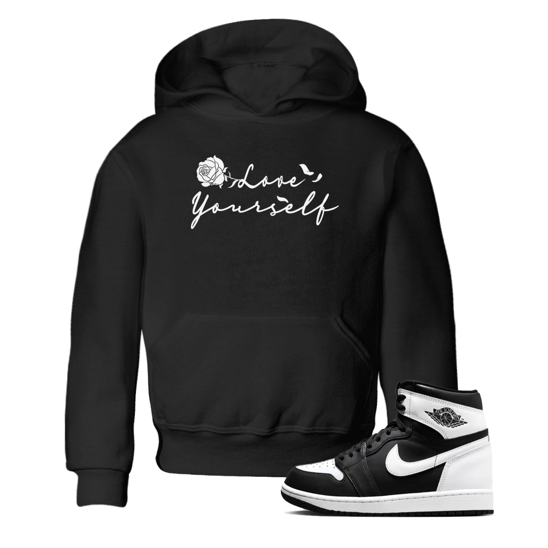 Love Yourself snkmatch Tees Kids - Air Jordan 1 Black White