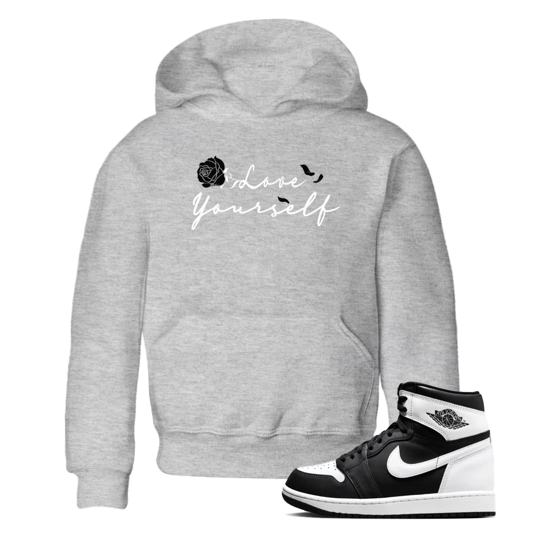 Love Yourself snkmatch Tees Kids - Air Jordan 1 Black White