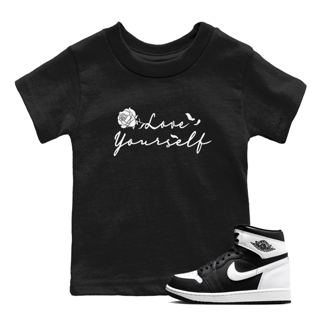 Love Yourself snkmatch Tees Kids - Air Jordan 1 Black White