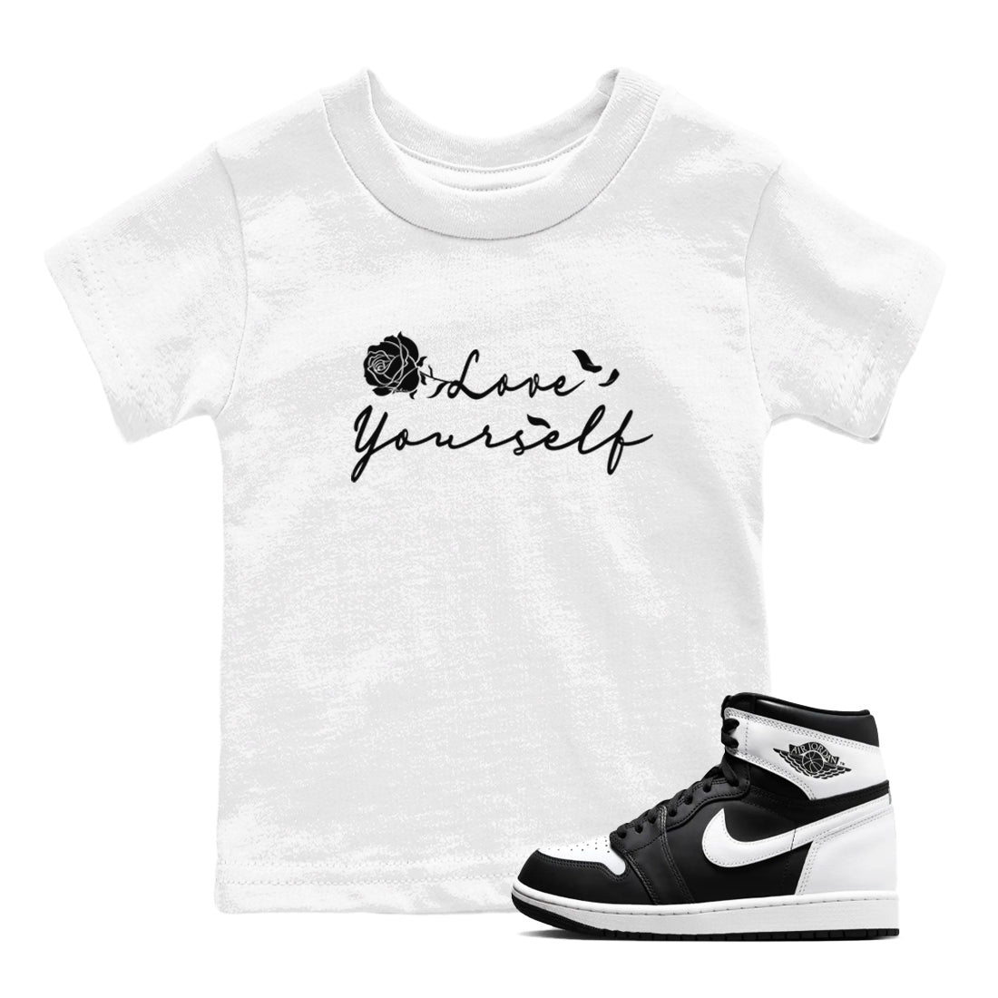 Love Yourself snkmatch Tees Kids - Air Jordan 1 Black White