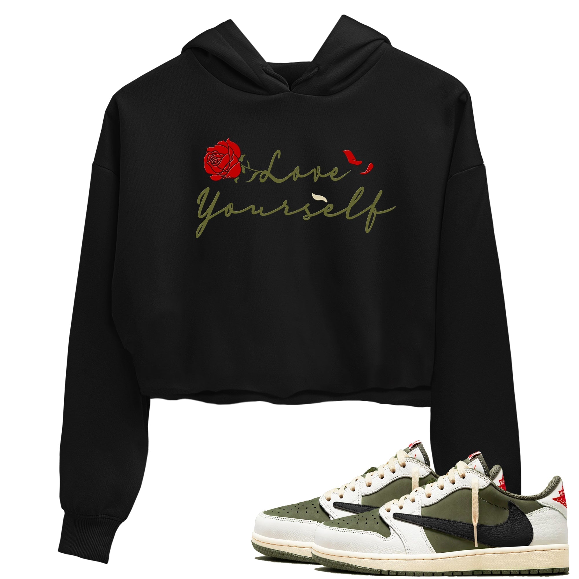 Love Yourself snkmatch Women's Top - Air Jordan 1 Travis Scott Medium Olive