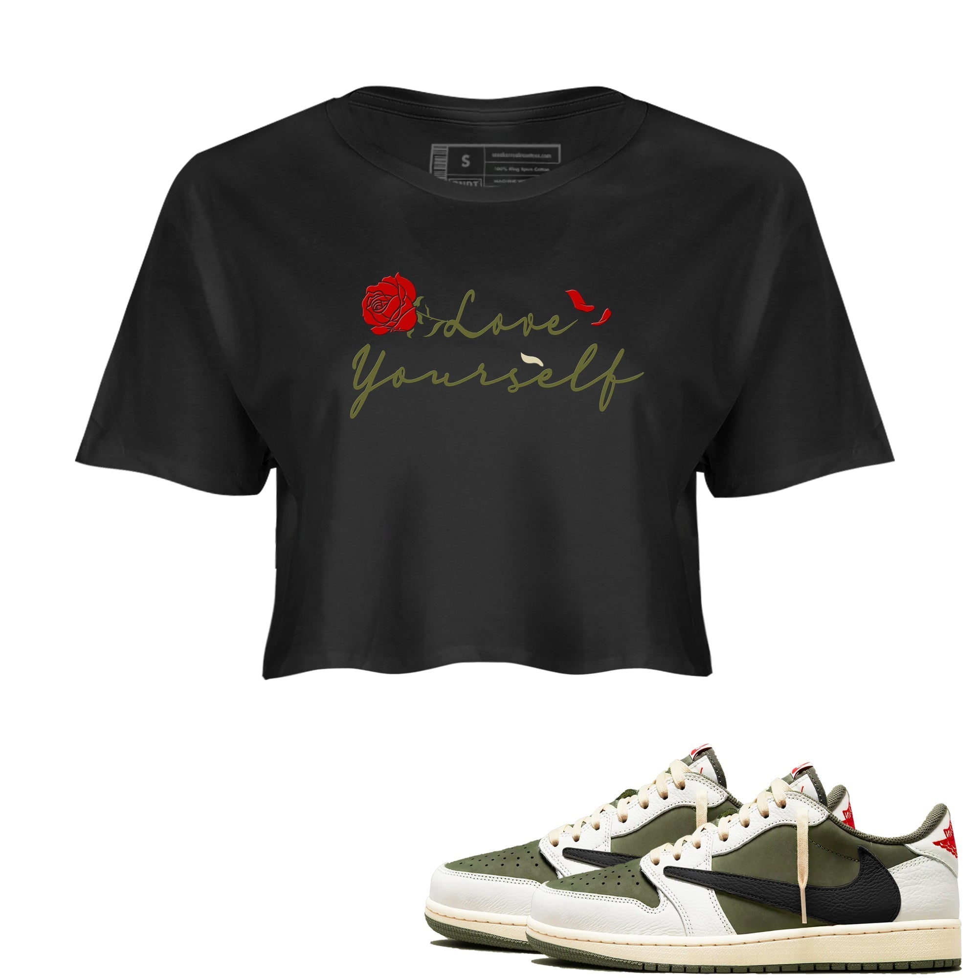 Love Yourself snkmatch Women's Top - Air Jordan 1 Travis Scott Medium Olive