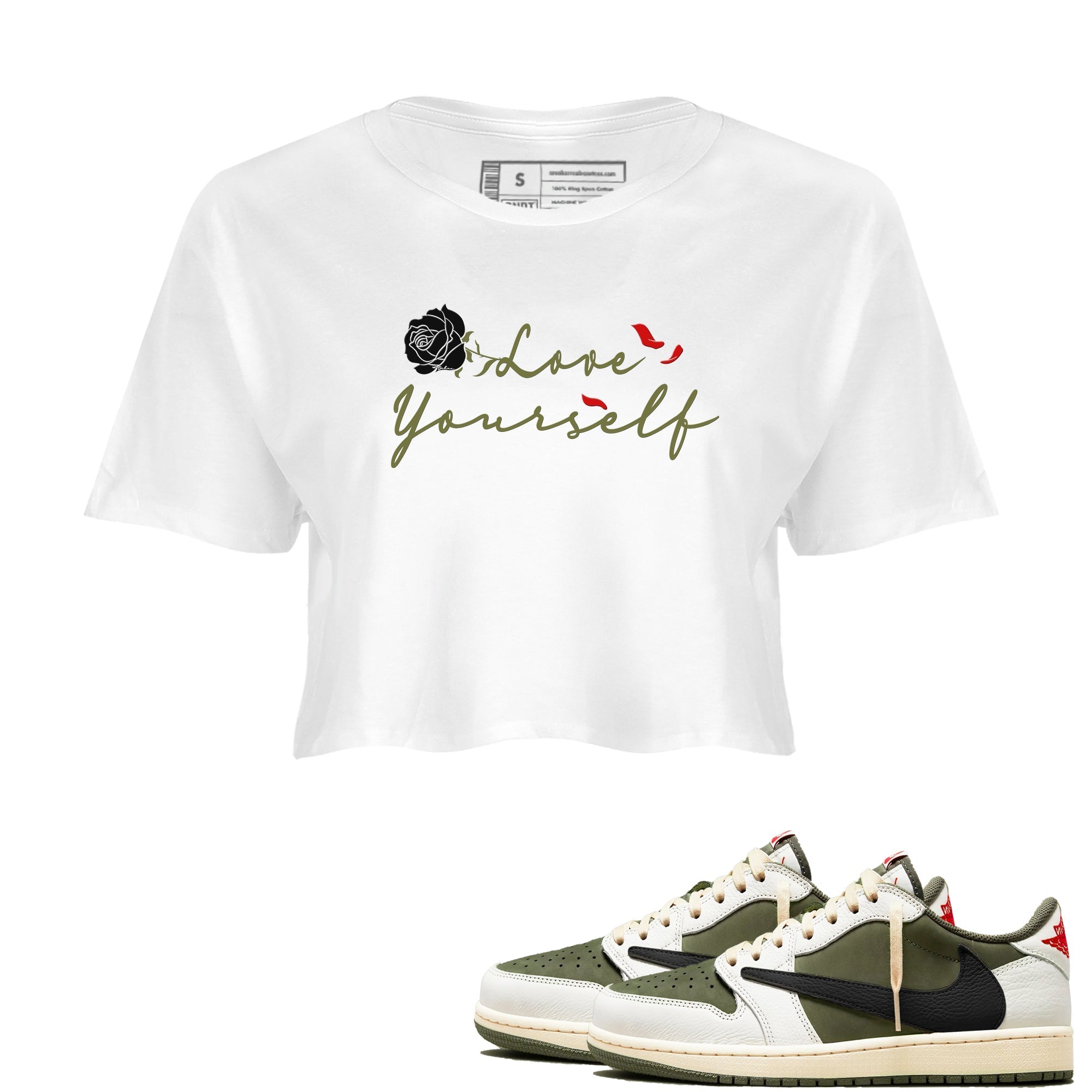Love Yourself snkmatch Women's Top - Air Jordan 1 Travis Scott Medium Olive
