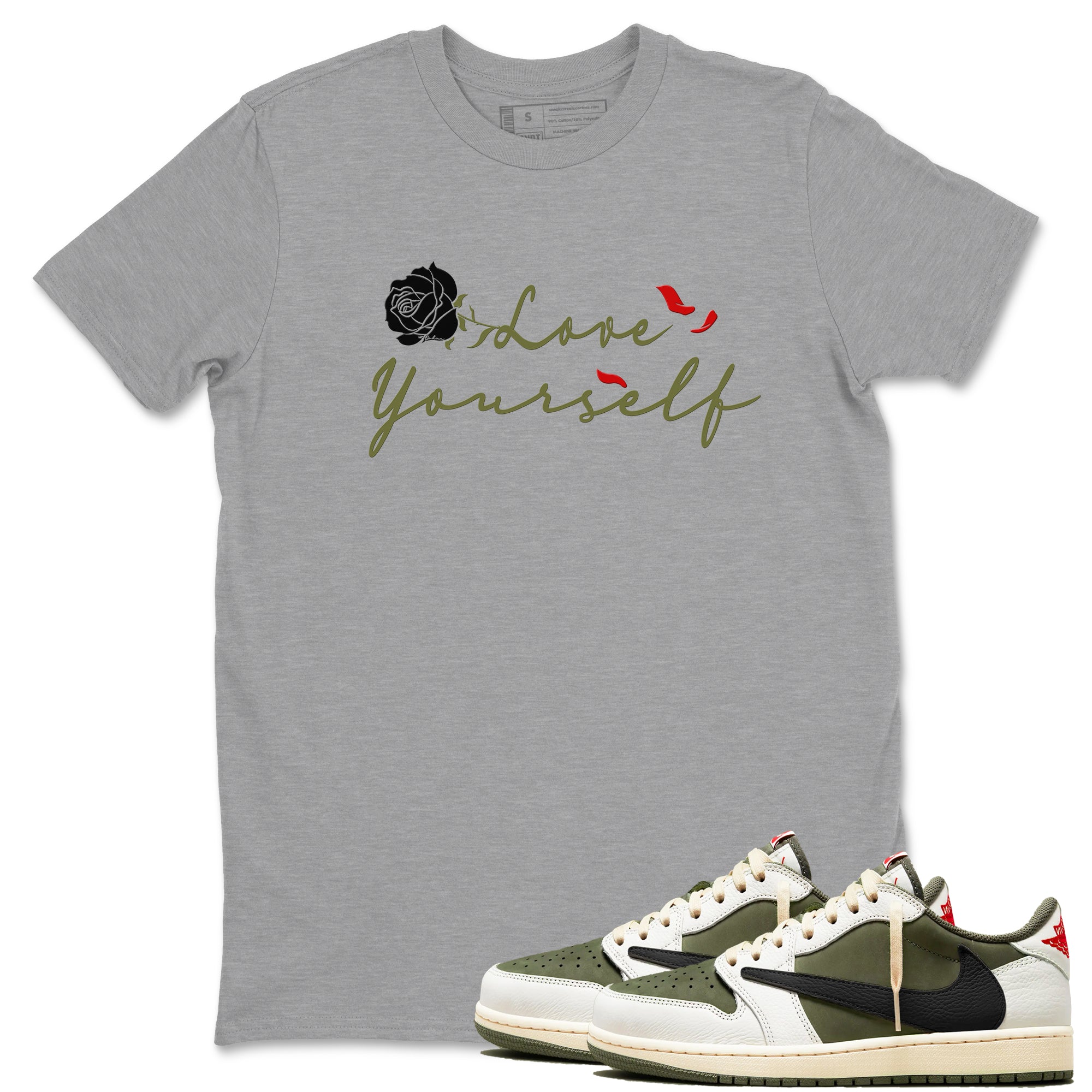 Love Yourself snkmatch Tees - Air Jordan 1 Travis Scott Medium Olive