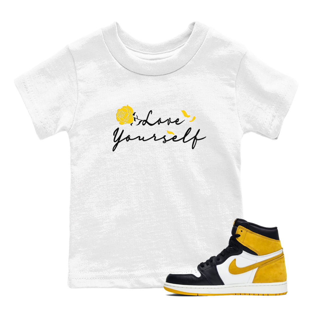 Love Yourself snkmatch Tees Kids - Air Jordan 1 Yellow Ochre