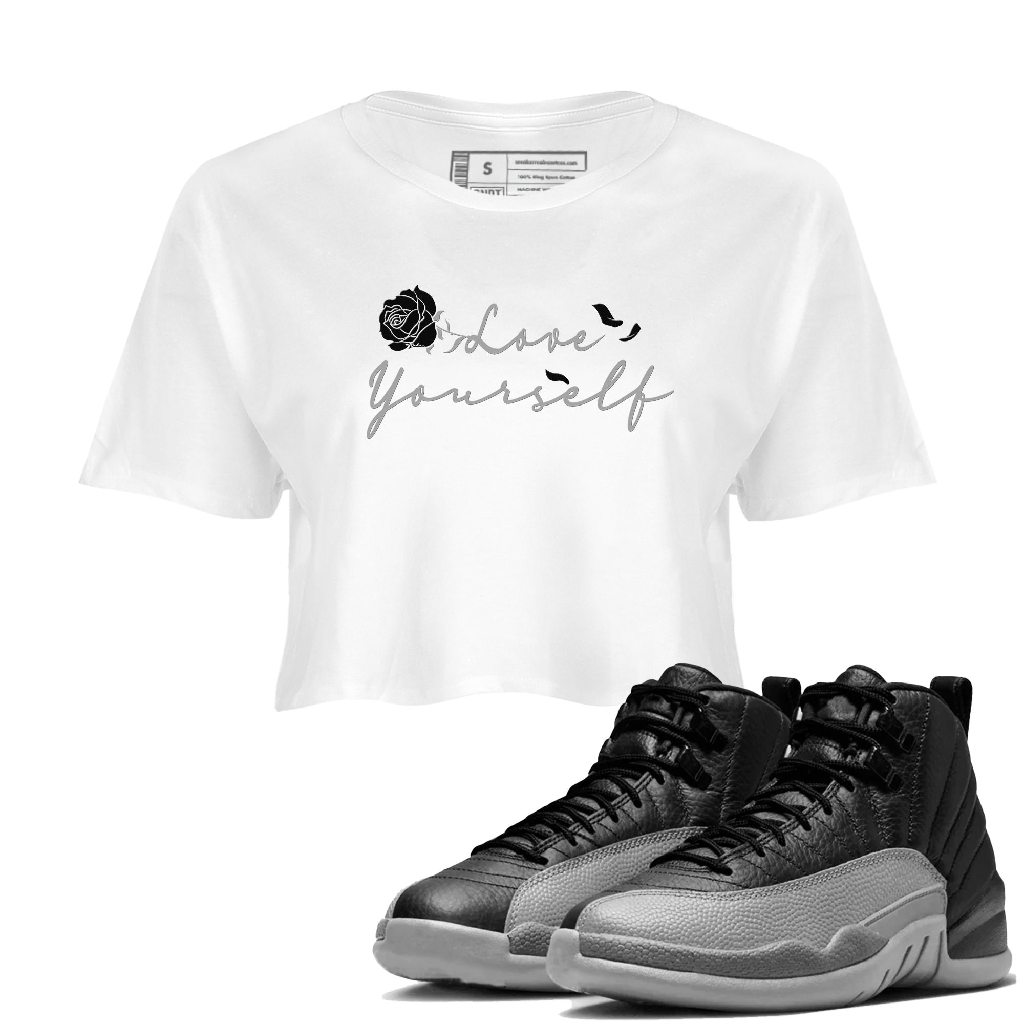 Love Yourself snkmatch Women's Top - Air Jordan 12 Black Wolf Grey