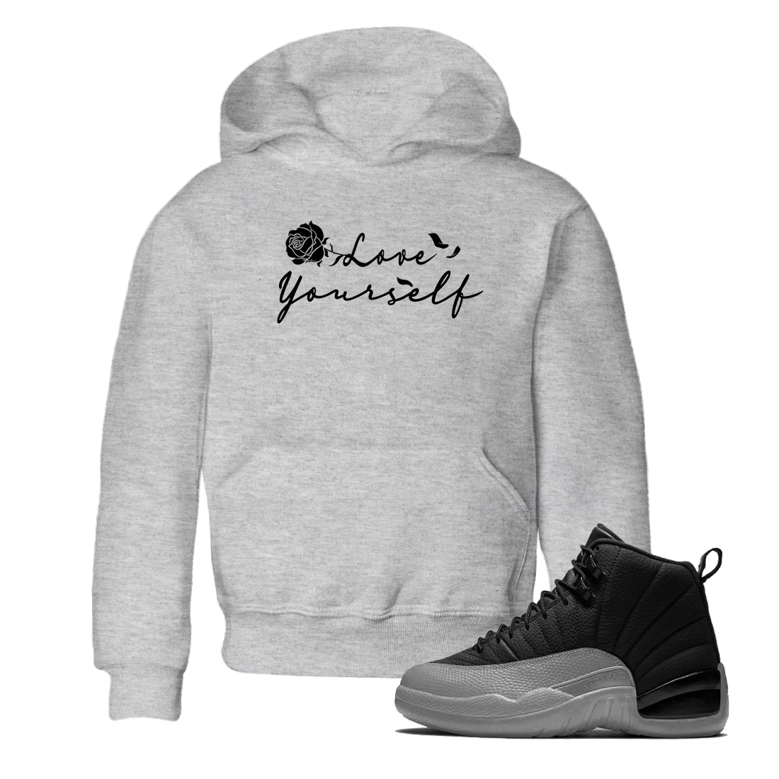 Love Yourself snkmatch Tees Kids - Air Jordan 12 Black Wolf Grey