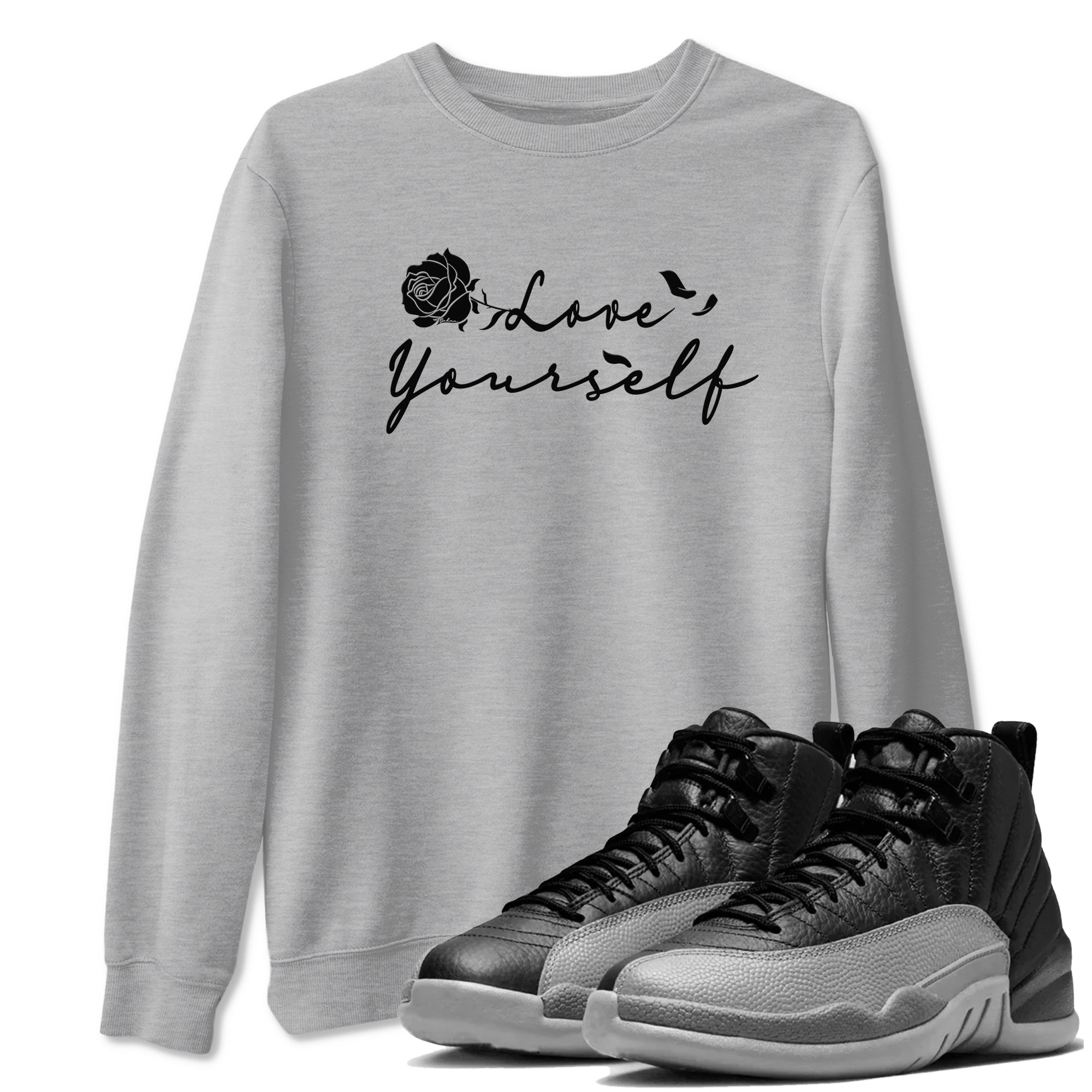 Love Yourself snkmatch Tees - Air Jordan 12 Black Wolf Grey