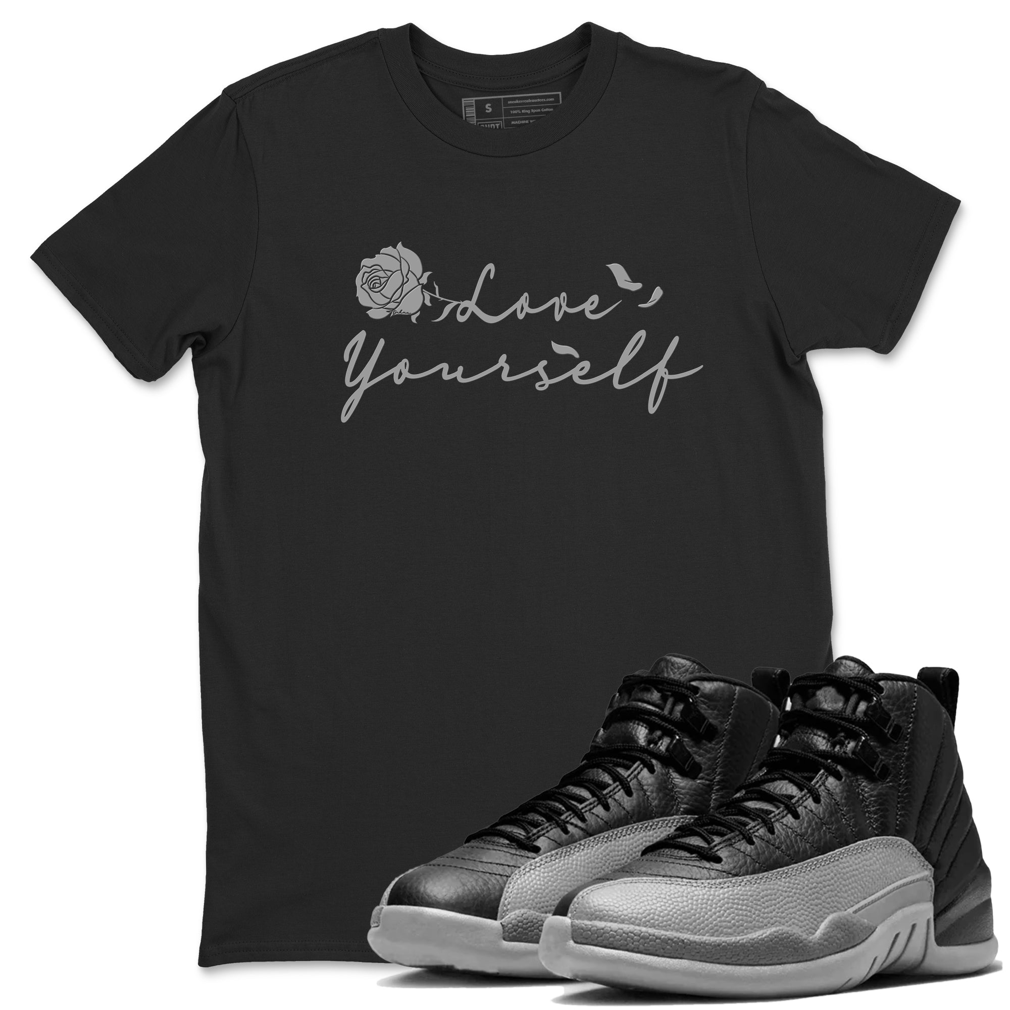 Love Yourself snkmatch Tees - Air Jordan 12 Black Wolf Grey