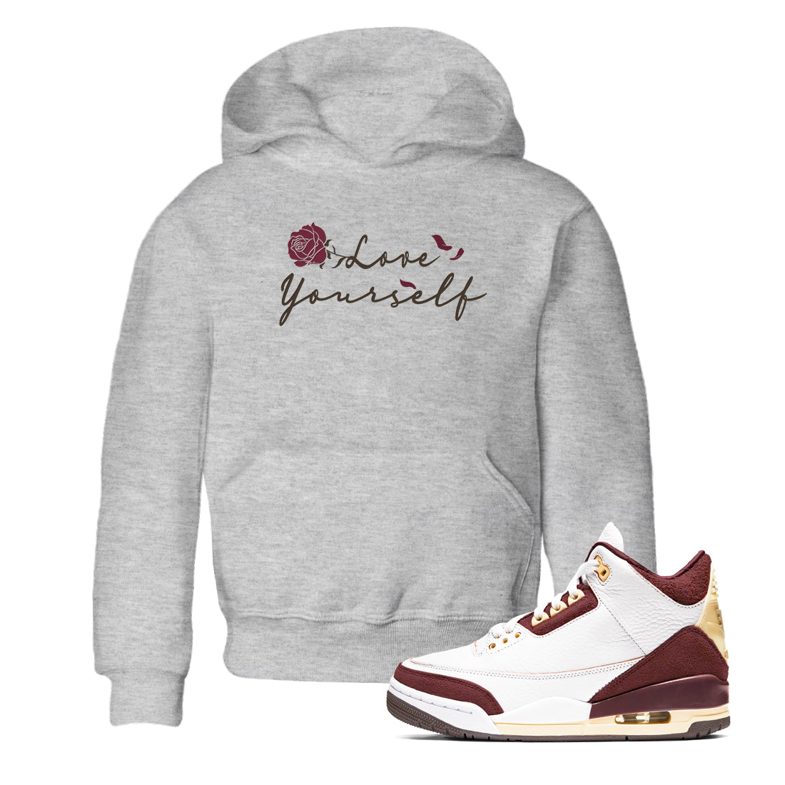 Love Yourself snkmatch Tees Kids - Air Jordan 3 A Ma Maniere x Burgundy Crush