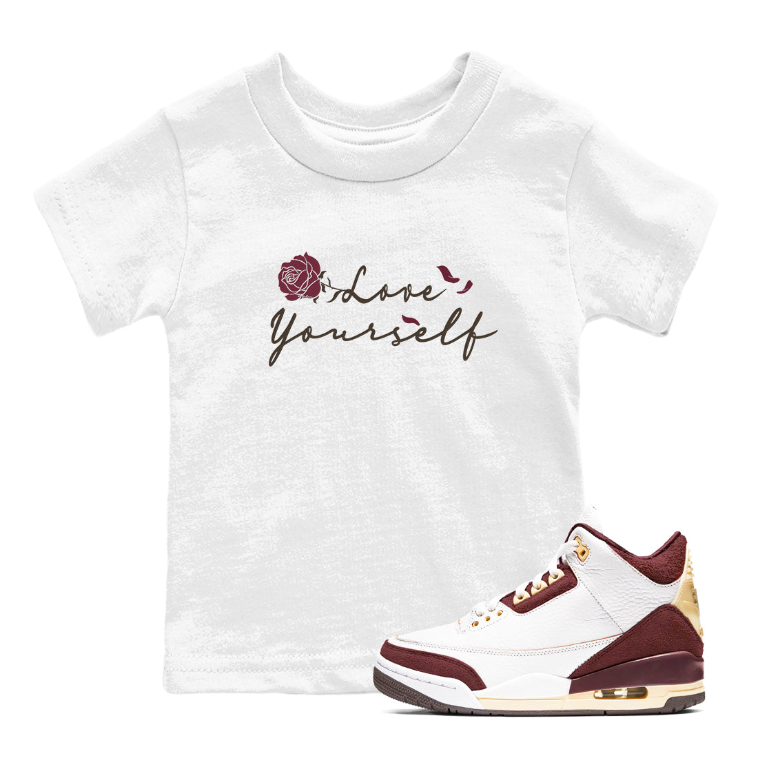 Love Yourself snkmatch Tees Kids - Air Jordan 3 A Ma Maniere x Burgundy Crush