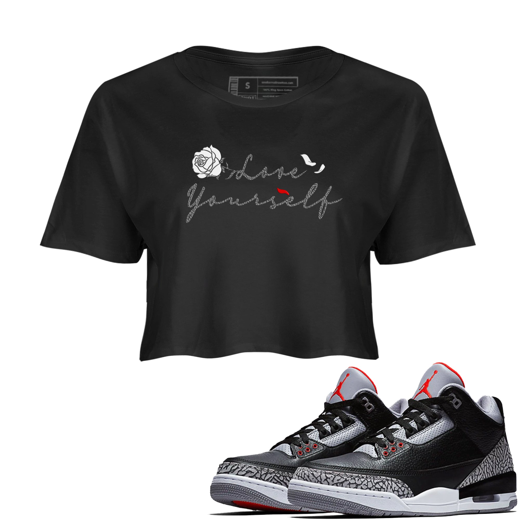 Love Yourself snkmatch Women's Top - Air Jordan 3 Black Cement
