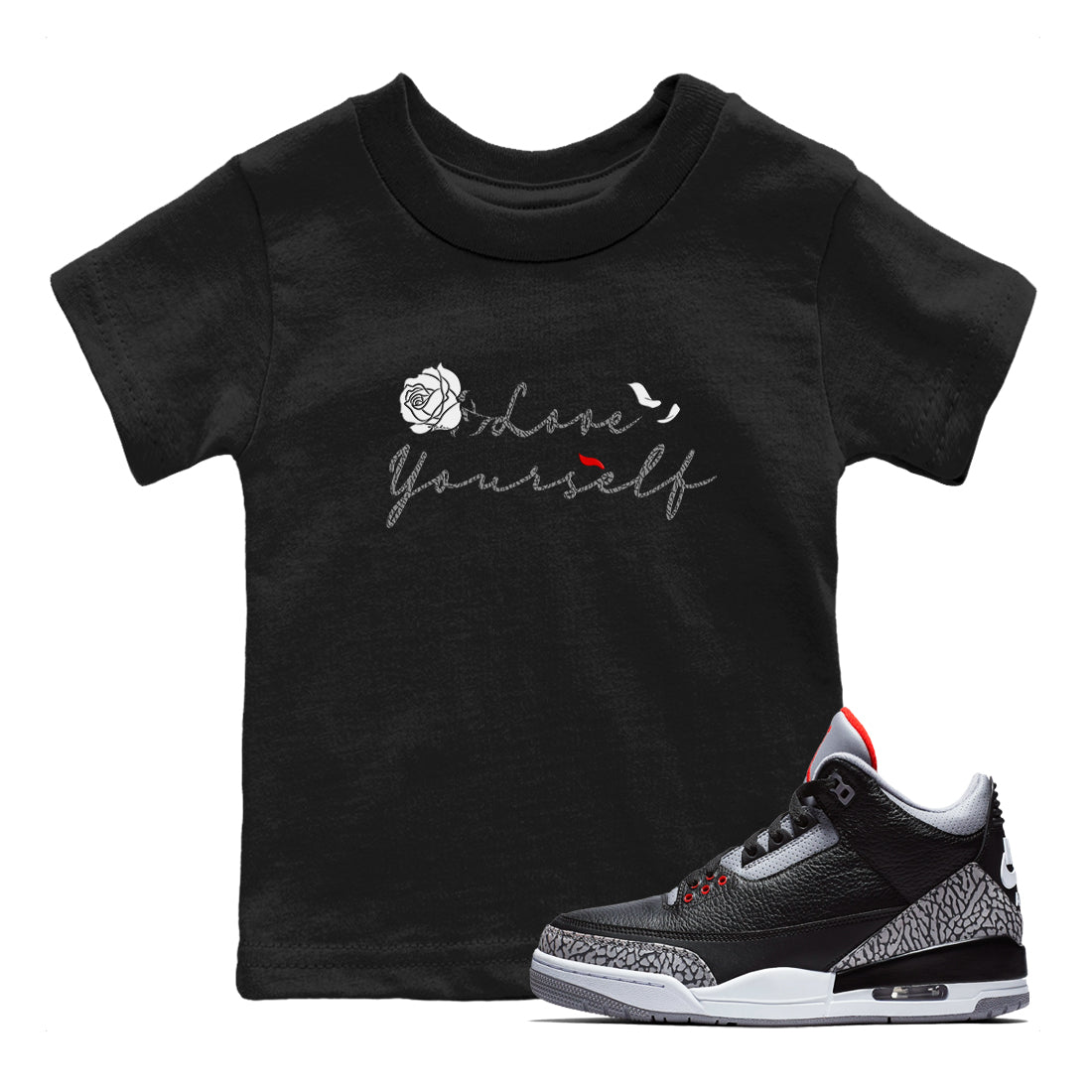 Love Yourself snkmatch Tees Kids - Air Jordan 3 Black Cement