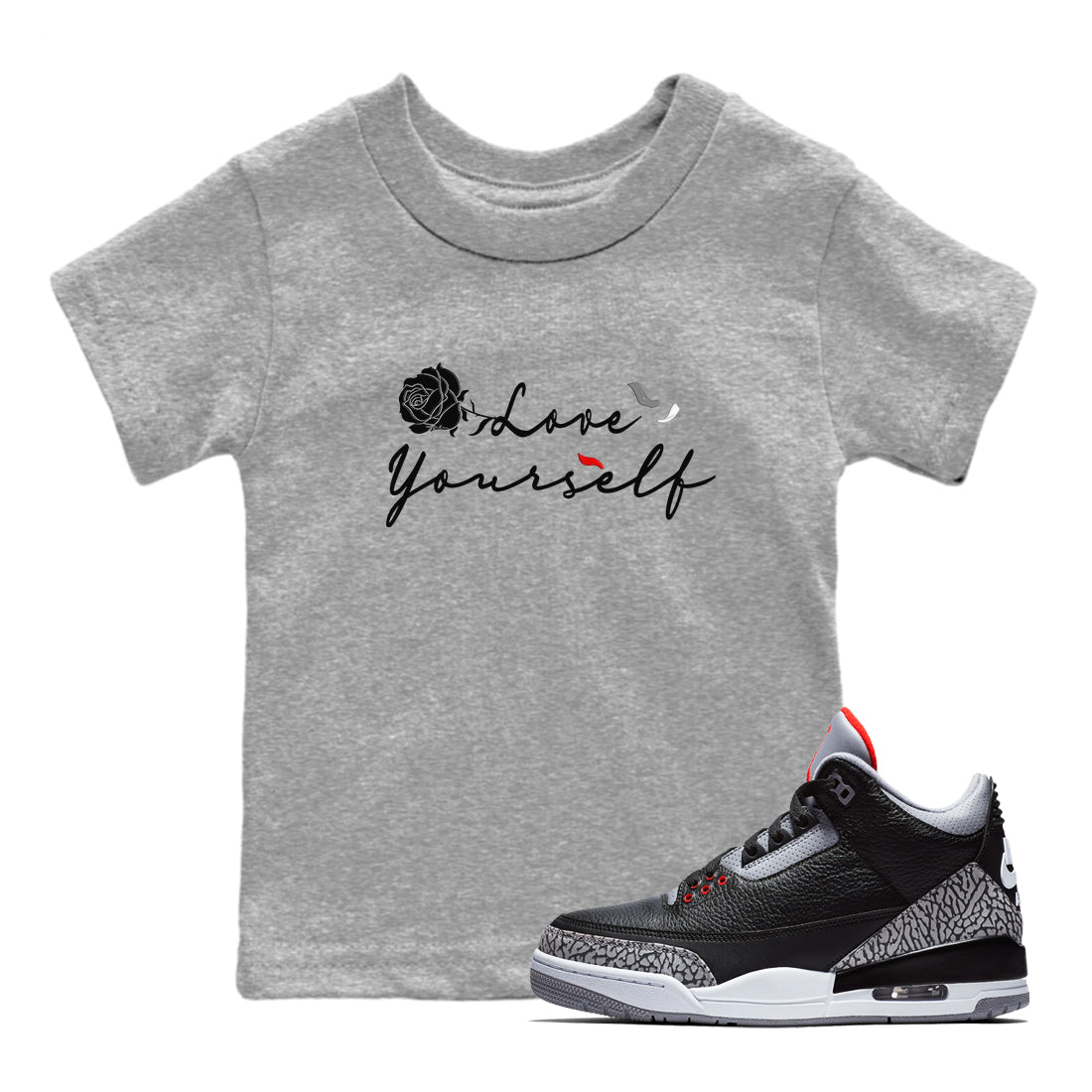 Love Yourself snkmatch Tees Kids - Air Jordan 3 Black Cement