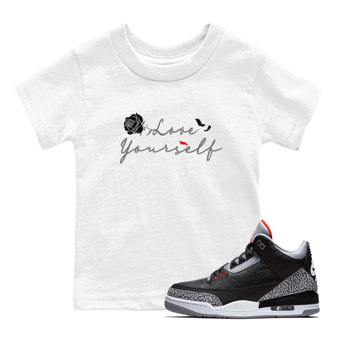 Love Yourself snkmatch Tees Kids - Air Jordan 3 Black Cement
