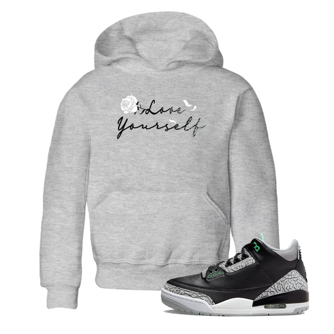 Love Yourself snkmatch Tees Kids - Air Jordan 3 Green Glow