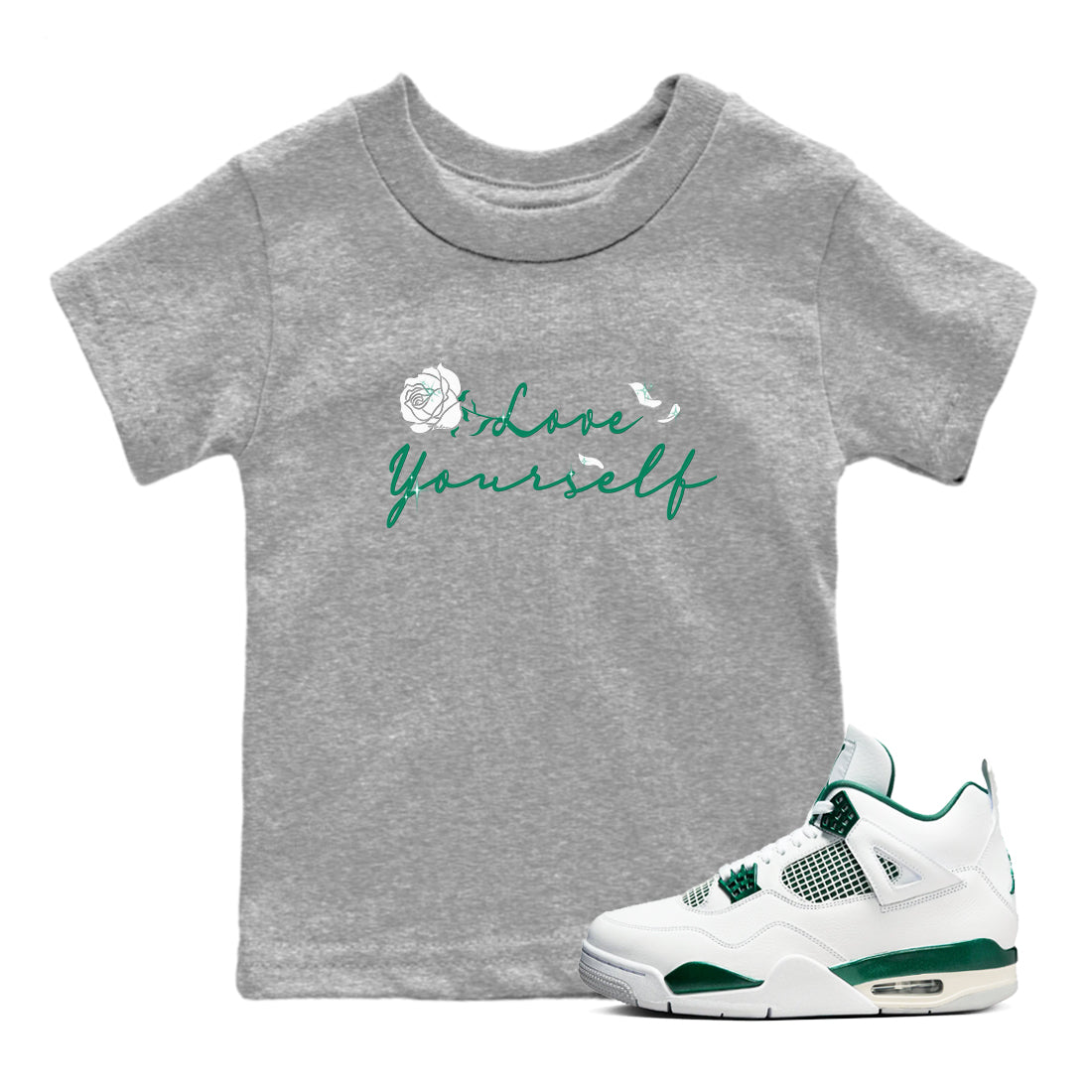 Love Yourself snkmatch Tees Kids - Air Jordan 4 Oxidized Green