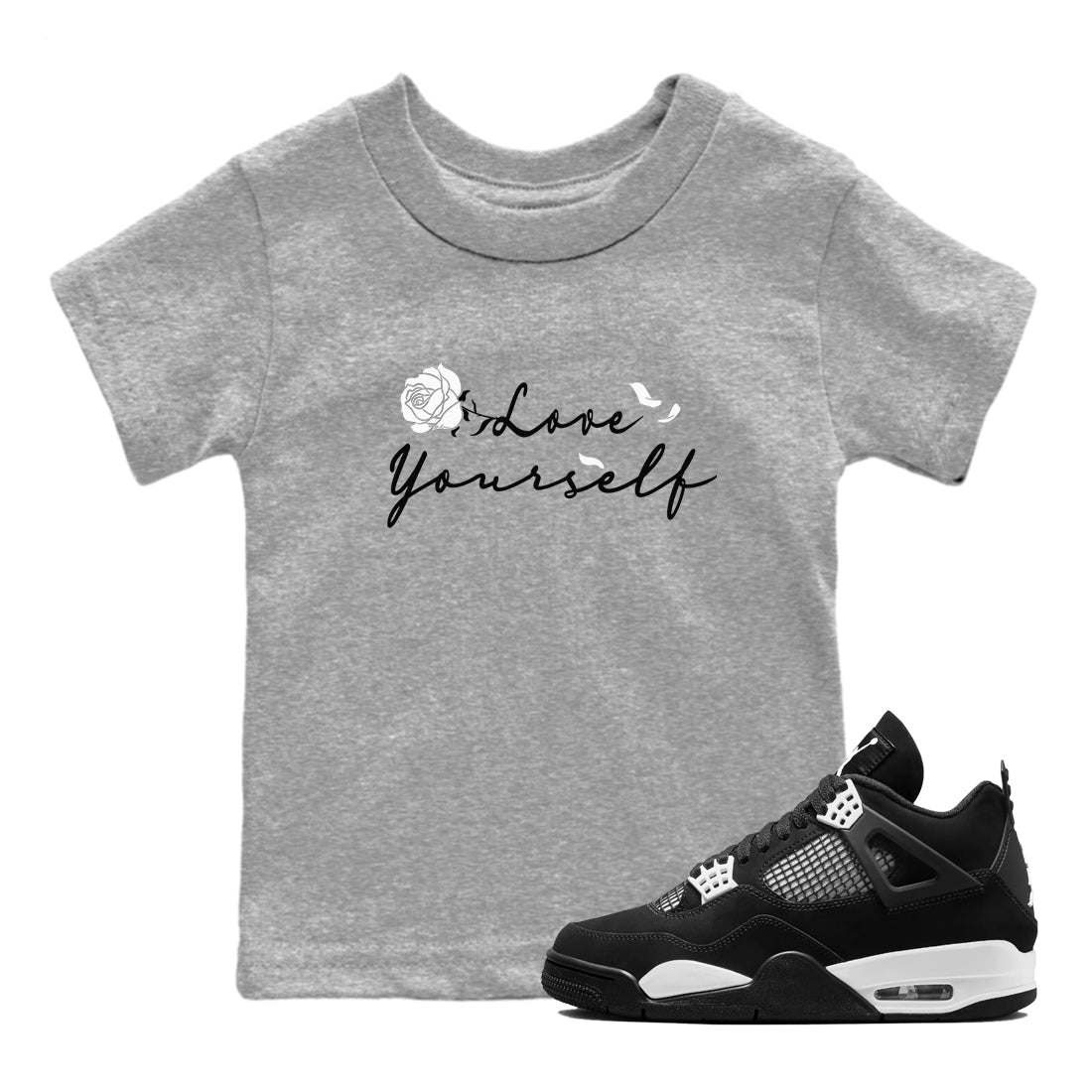 Love Yourself snkmatch Tees Kids - Air Jordan 4 White Thunder