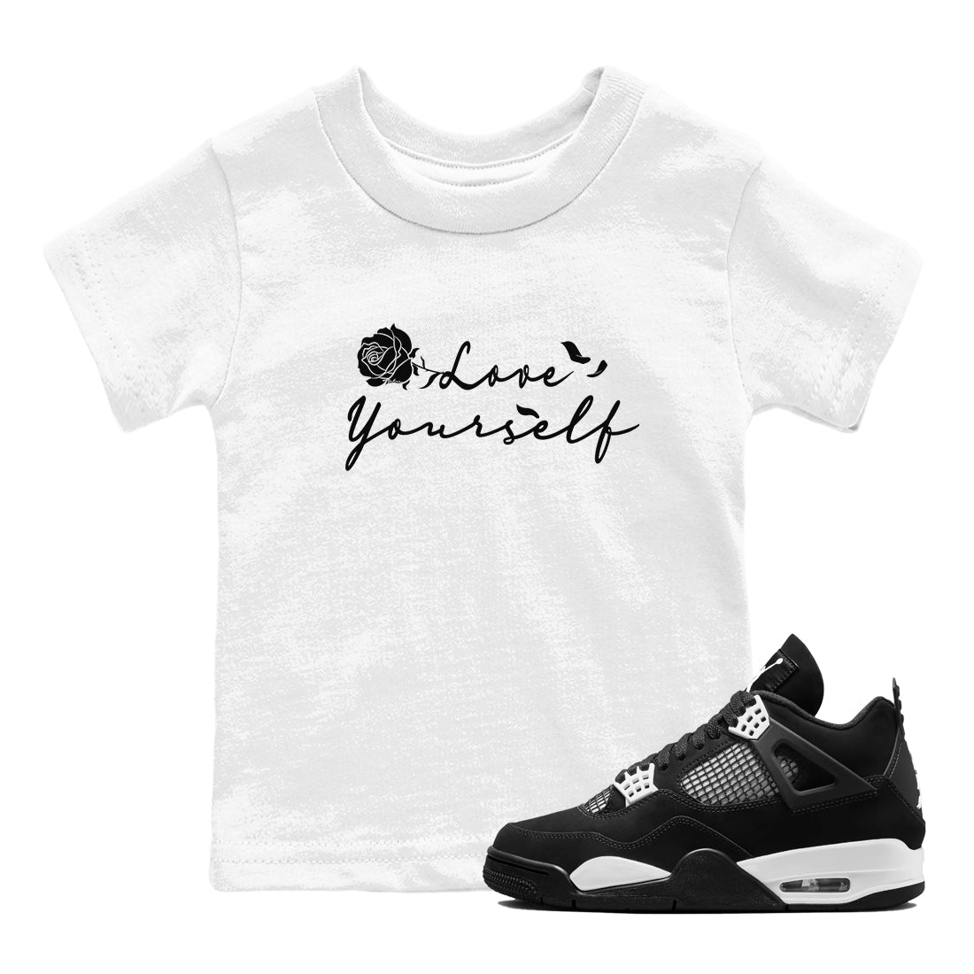 Love Yourself snkmatch Tees Kids - Air Jordan 4 White Thunder
