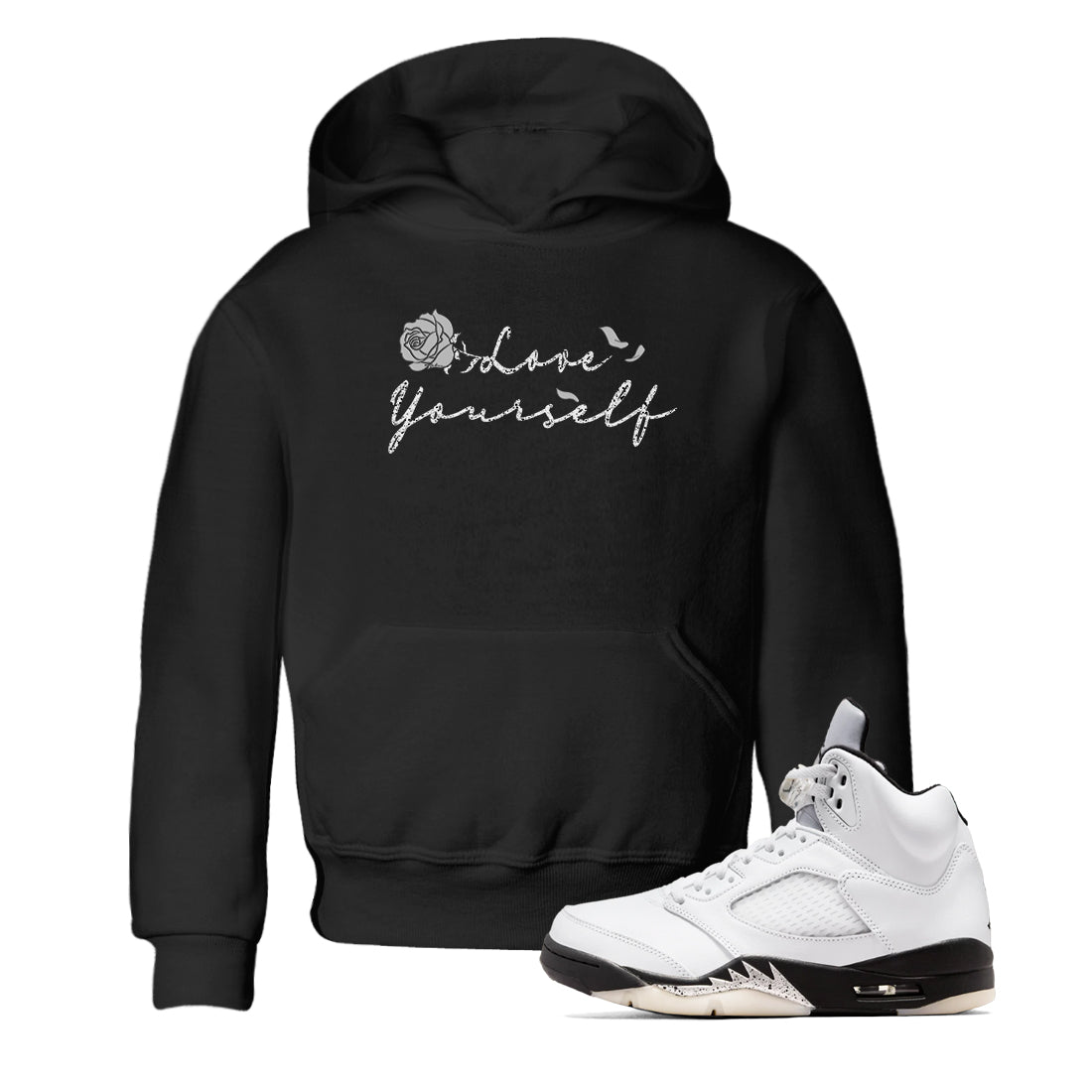 Love Yourself snkmatch Tees Kids - Air Jordan 5 White Black