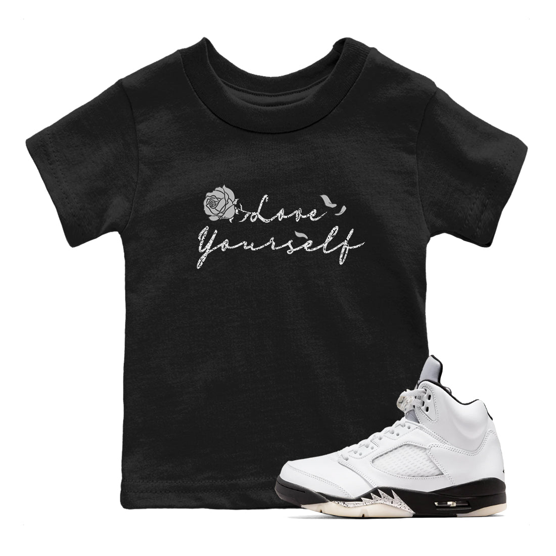 Love Yourself snkmatch Tees Kids - Air Jordan 5 White Black