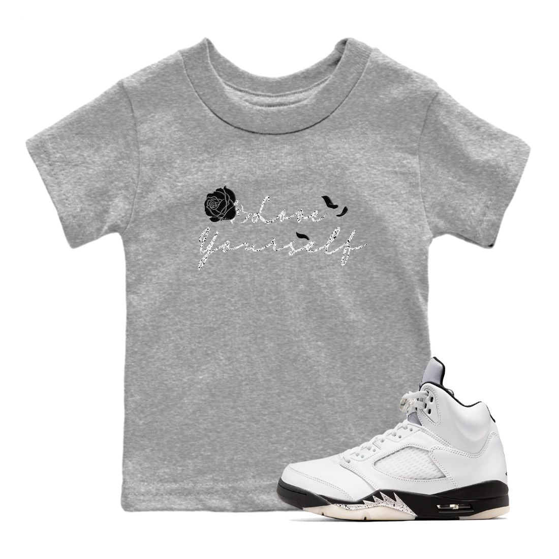 Love Yourself snkmatch Tees Kids - Air Jordan 5 White Black