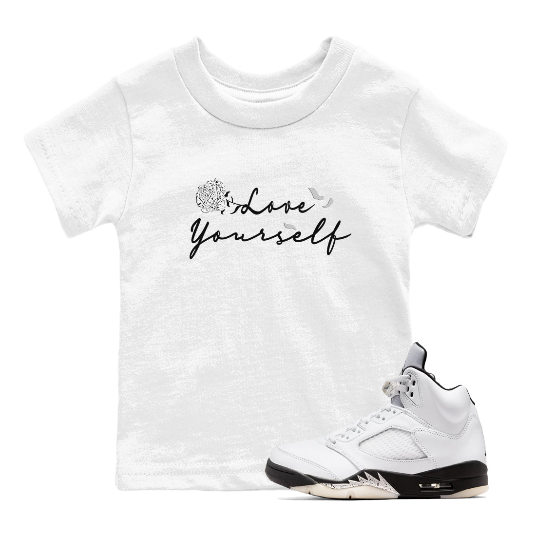 Love Yourself snkmatch Tees Kids - Air Jordan 5 White Black
