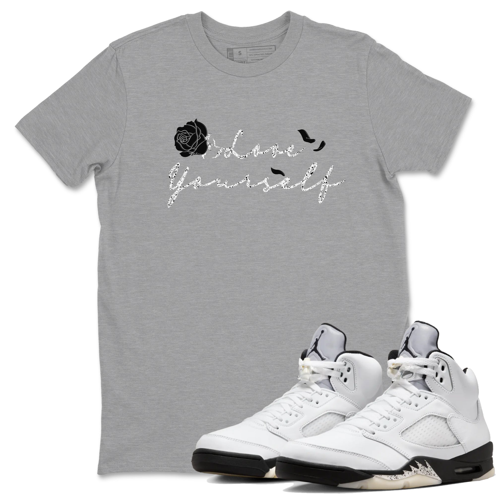 Love Yourself snkmatch Tees - Air Jordan 5 White Black