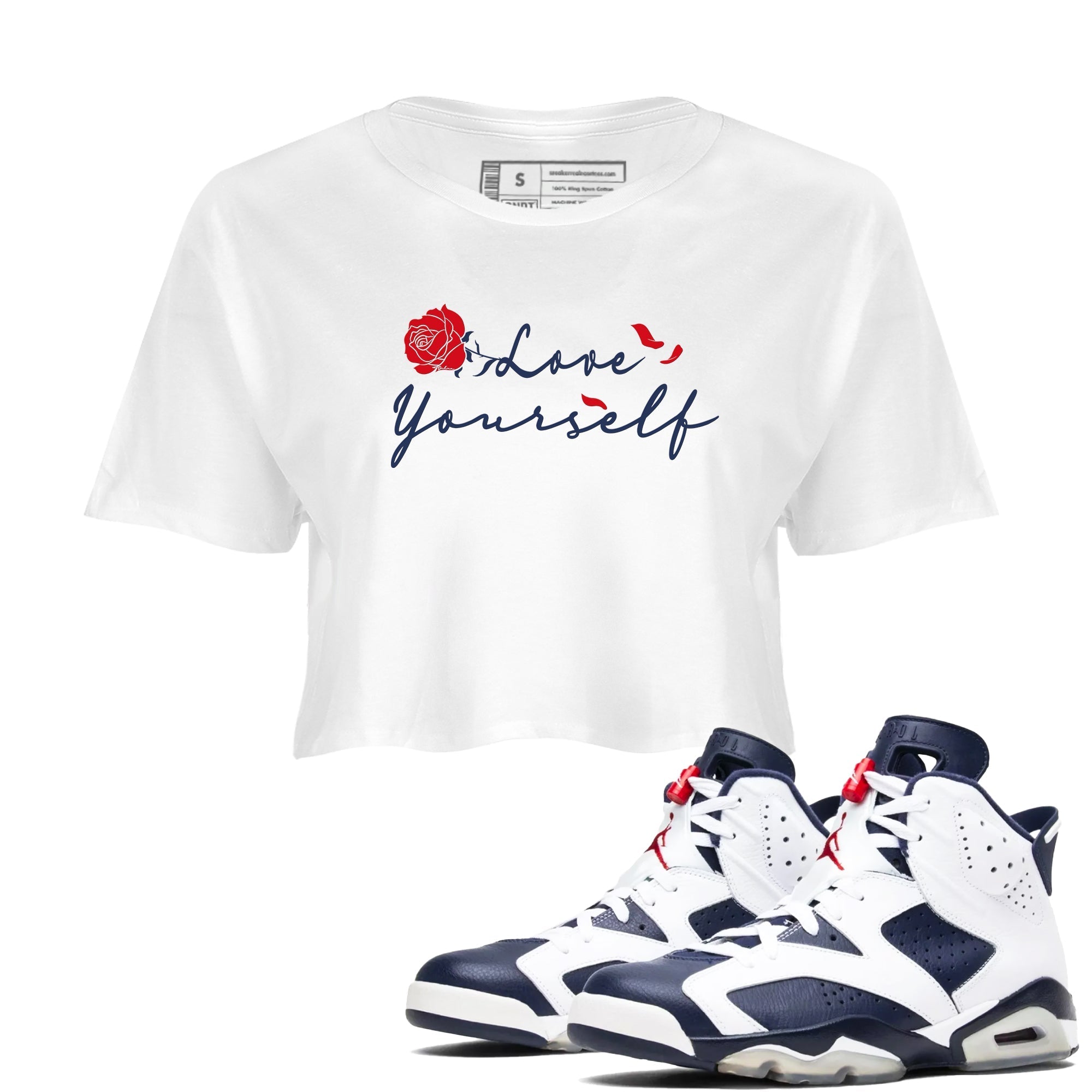 Love Yourself snkmatch Women's Top - Air Jordan 6 White And Midnight Navy