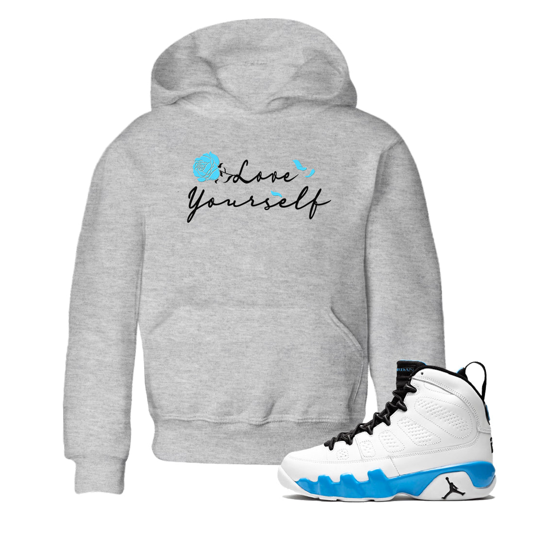 Love Yourself snkmatch Tees Kids - Air Jordan 9 Powder Blue