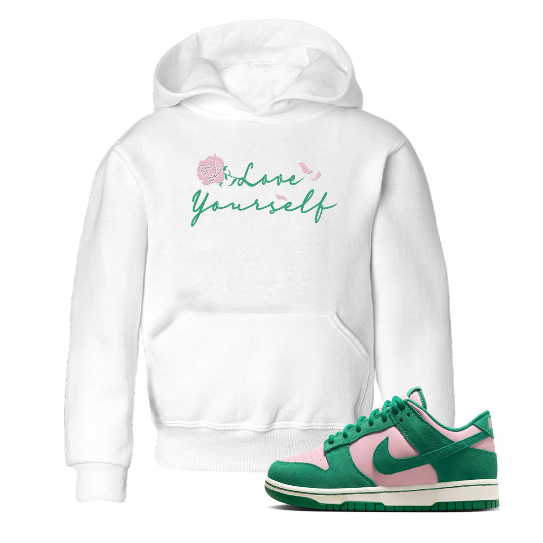 Love Yourself snkmatch Tees Kids - Dunk Medium Soft Pink Malachite