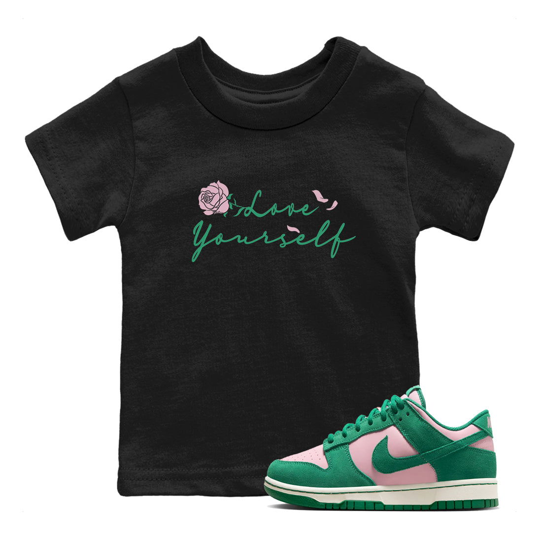 Love Yourself snkmatch Tees Kids - Dunk Medium Soft Pink Malachite