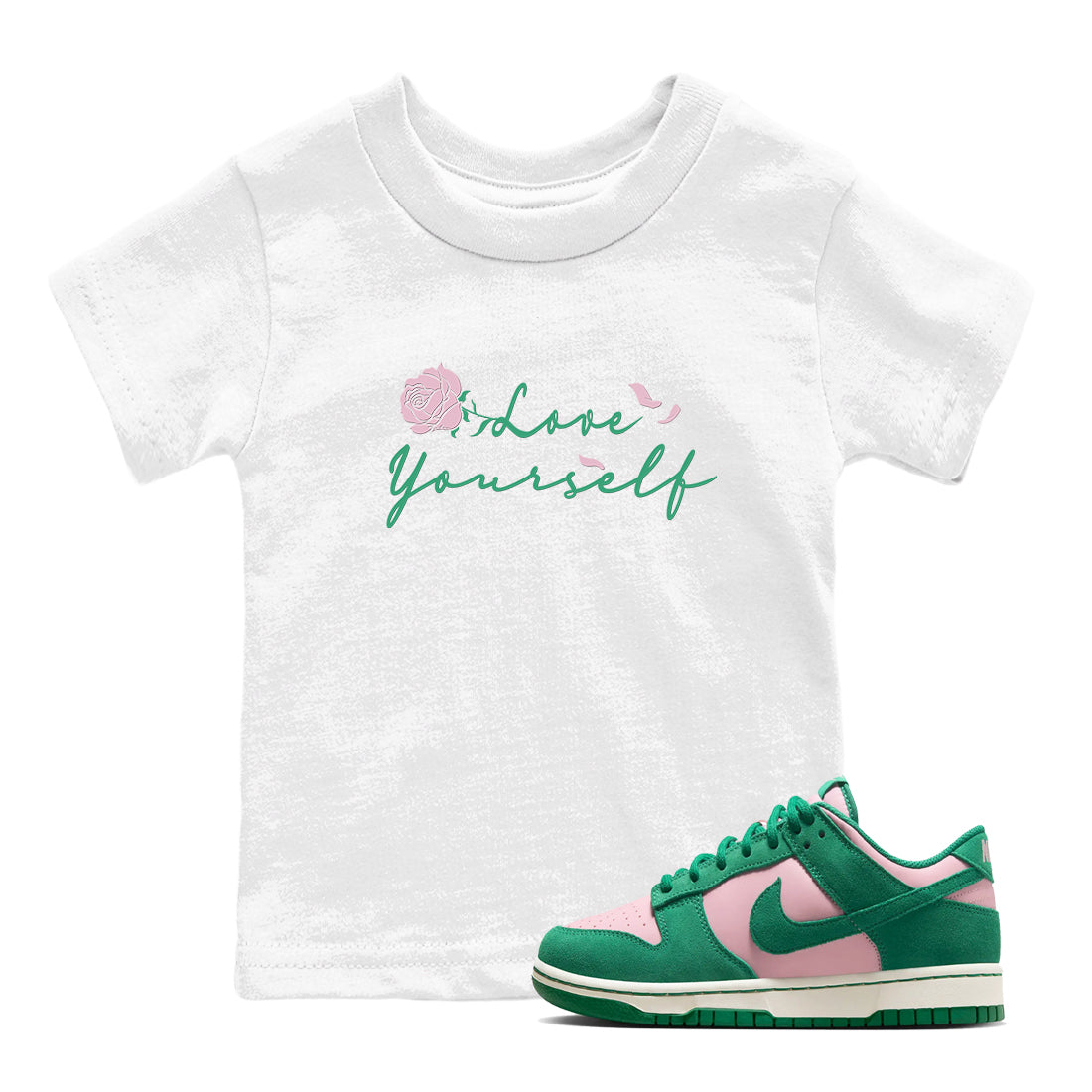 Love Yourself snkmatch Tees Kids - Dunk Medium Soft Pink Malachite
