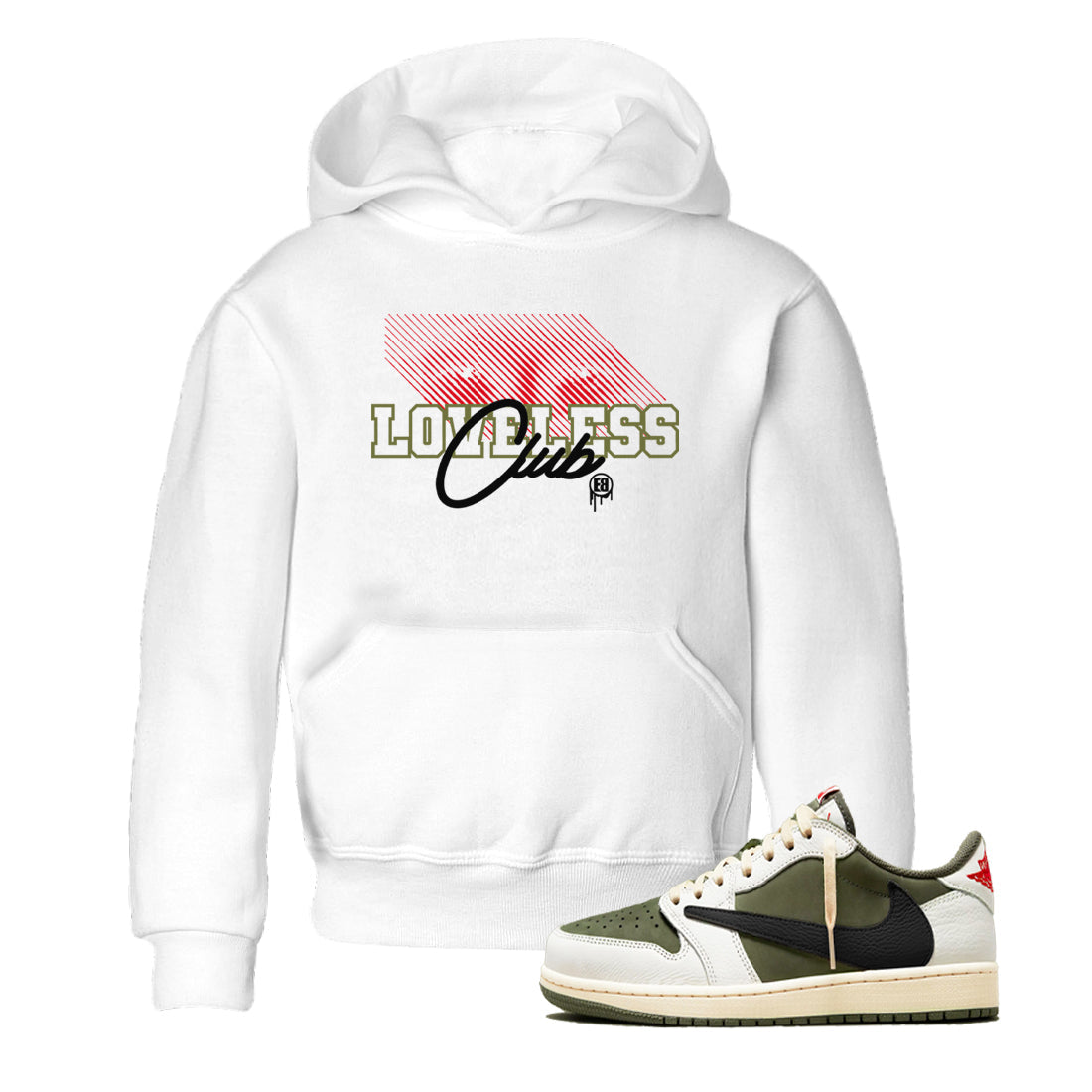 Loveless Club snkmatch Tees Kids - Air Jordan 1 Travis Scott Medium Olive