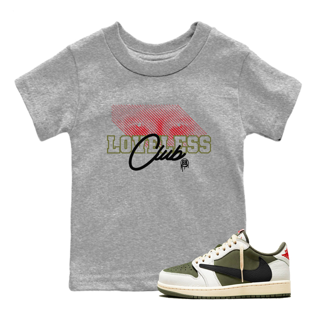 Loveless Club snkmatch Tees Kids - Air Jordan 1 Travis Scott Medium Olive