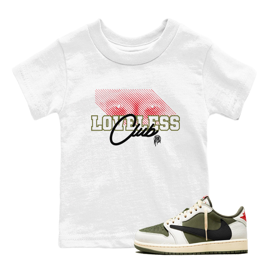 Loveless Club snkmatch Tees Kids - Air Jordan 1 Travis Scott Medium Olive