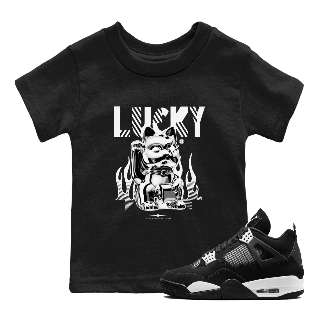 Lucky Cat snkmatch Tees Kids - Air Jordan 4 White Thunder