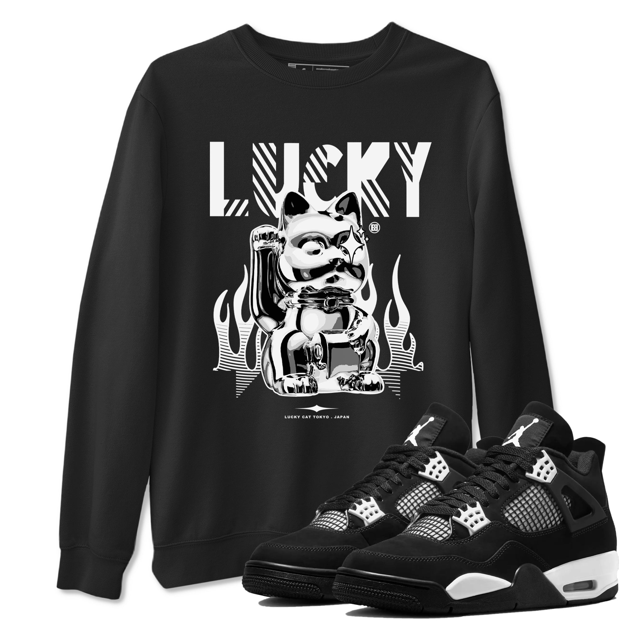 Lucky Cat snkmatch Tees - Air Jordan 4 White Thunder