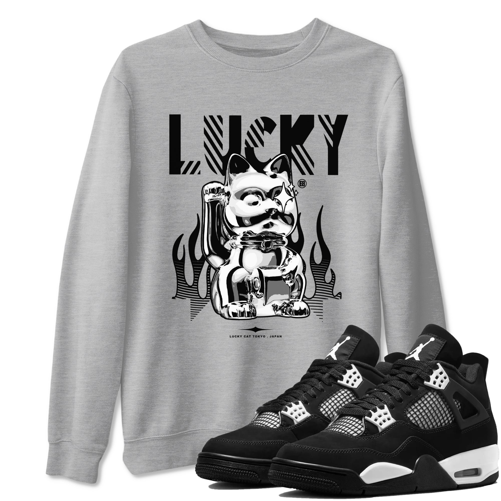 Lucky Cat snkmatch Tees - Air Jordan 4 White Thunder