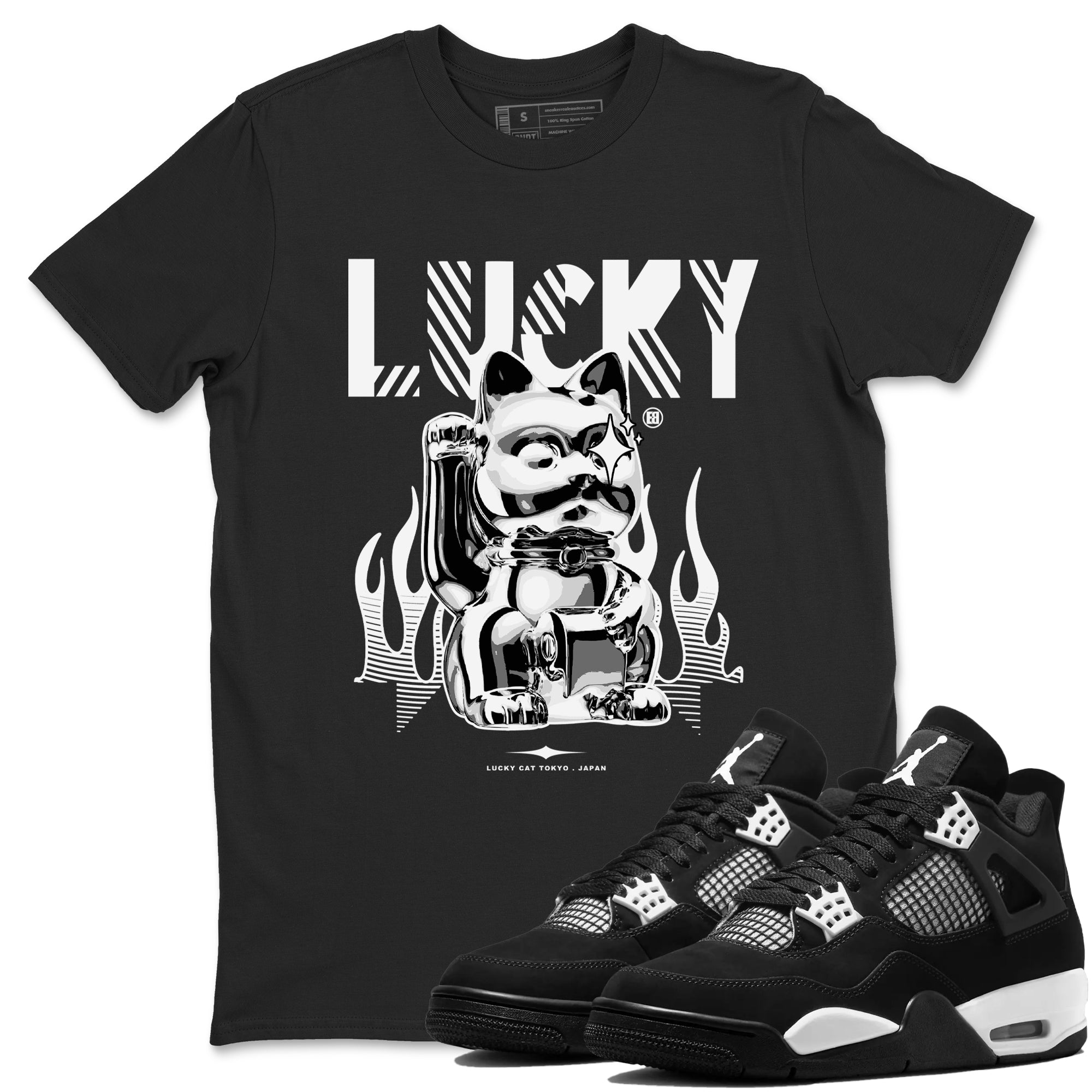 Lucky Cat snkmatch Tees - Air Jordan 4 White Thunder