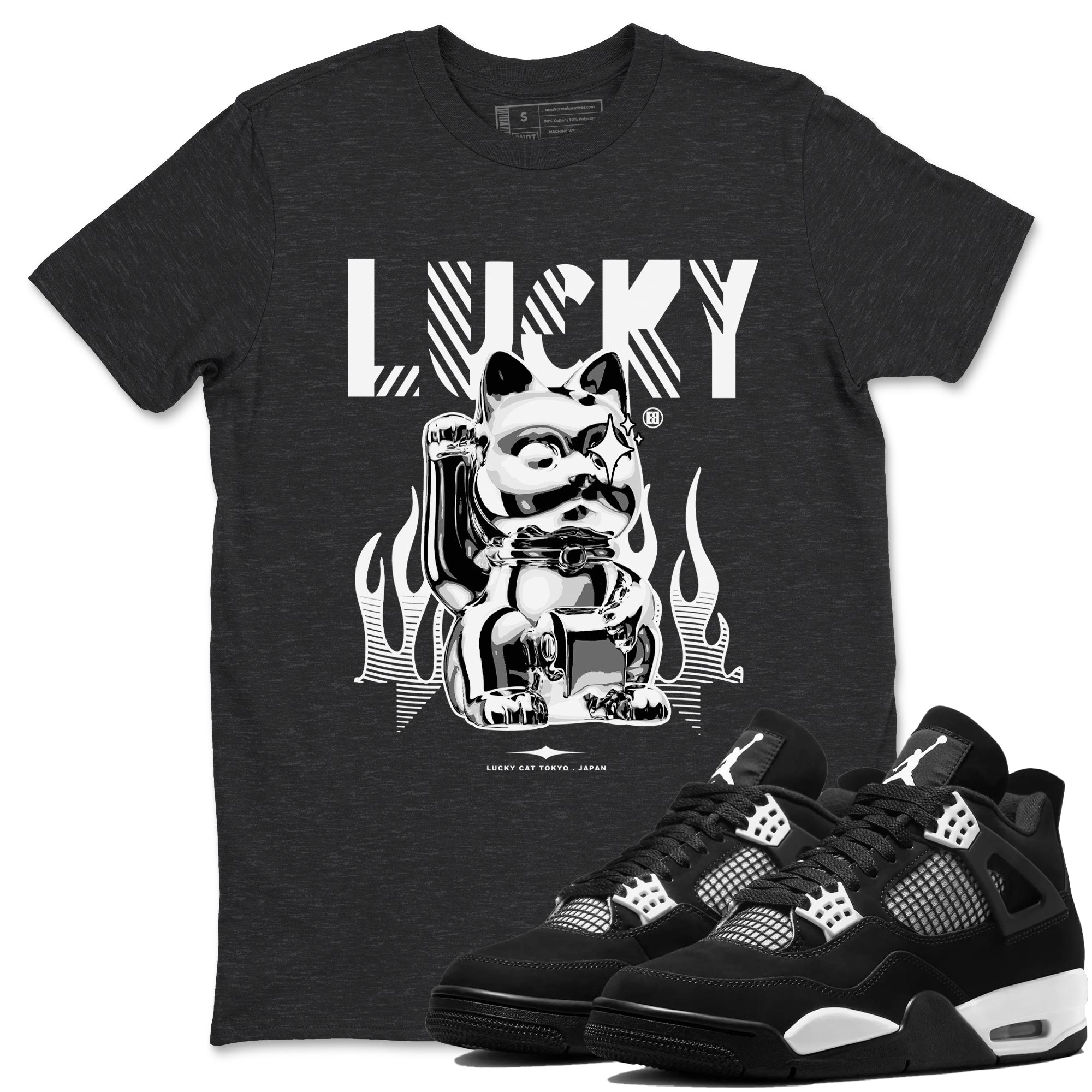 Lucky Cat snkmatch Tees - Air Jordan 4 White Thunder